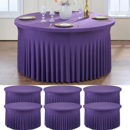 Miniatura 24 de Paquete de 6 manteles redondos de elastano azul bebé para mesa de 60 pulgadas, manteles elásticos de 120 pulgadas ajustables de 5 pies, manteles