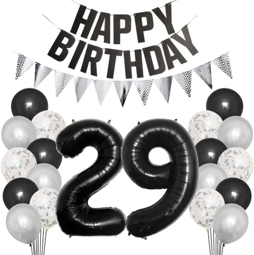 Miniatura 15 de Juego de decoraciones de fiesta de cumpleaños número 15 para niñas, niños, mujeres y hombres, pancarta negra con letras de feliz cumpleaños