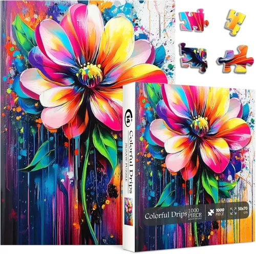 Rompecabezas de 1000 piezas de flores arcoíris para adultos, rompecabezas de arte floral natural, rompecabezas de plantas degradadas coloridas como