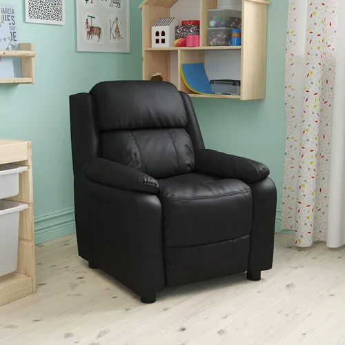 Miniatura 17 de EMMA + OLIVER Sillón reclinable infantil de vinilo azul acolchado de lujo con brazos de almacenamiento