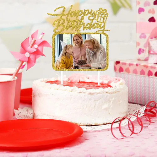 Miniatura 5 de Decoración para tarta de cumpleaños con marco de fotos, decoración de pastel de cumpleaños para niña, niño, mujer, hombre, cumpleaños, foto, pastel