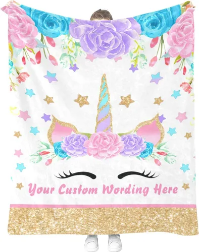 Miniatura 16 de Manta personalizada de unicornio floral para niñas, manta de bebé personalizada para niñas con nombre, regalos de bebé personalizados para niñas