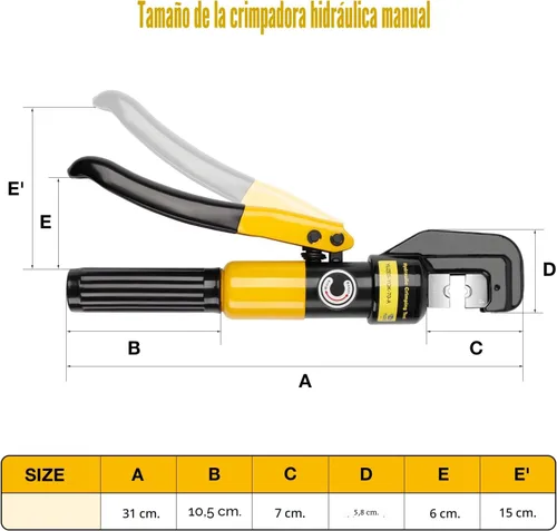 Miniatura 8 de YUZES Herramienta de Prensado Hidráulica de 10 Toneladas, Herramienta de Crimpado de Cable de Batería de 12 AWG a 2/0 con 9 Troqueles, Kit