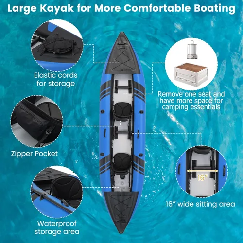 Miniatura 8 de S AFSTAR Kayak inflable, canoa para 2 personas con capacidad de 507 libras, suelo de puntadas, todos los accesorios y bolsa de transporte, kayak