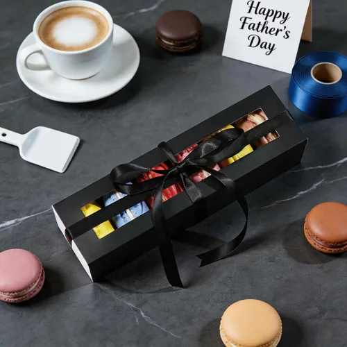 Miniatura 2 de HAPPY POTATO Paquete de 25 cajas de macarrones para 6, 7.2 x 1.9 x 1.9 pulgadas, cajas de embalaje de macarrones, cajas de macarrón negro
