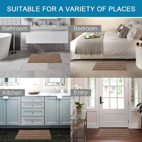 Miniatura 522 de H.VERSAILTEX Tapetes de baño antideslizantes para baño, alfombras de baño extragruesas de felpilla a rayas, tapetes de baño de 47" x 17", alfombras