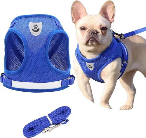 Miniatura 9 de Juego de arnés y correa para perro, chaleco reflectante ajustable de malla suave transpirable para mascotas, juego de arneses acolchados