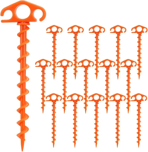 Miniatura 12 de Estacas de Anclaje para Tienda de Campaña Atornillables, Paquete de 6 Estacas de Arena para Playa de 9.4 Pulgadas, Clavijas Espirales Resistentes