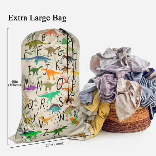Miniatura 2 de Swono Alphabets - Bolsas de lavandería XL, organizador de bolsas de ropa sucia con cierre de cordón, bolsa de lavandería grande resistente, huellas