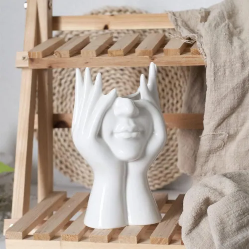 Miniatura 3 de Jarrón de Cara de Cerámica, Jarrones de Flores Blancos para Decoración Forma Femenina Cabeza Jarrón de Medio Cuerpo Boho Único Decorativo
