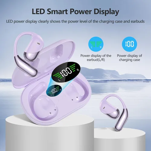 Miniatura 3 de Auriculares abiertos, clip para colocar sobre las orejas, auriculares inalámbricos, conducción ósea, micrófono integrado, pantalla LED Bluetooth