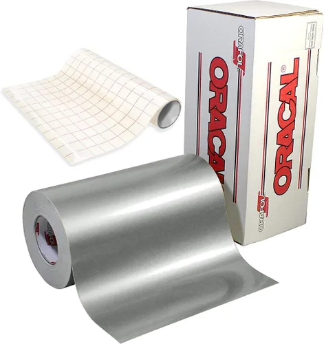 Miniatura 4 de ORACAL 651 Vinilo adhesivo metálico plateado brillante para manualidades, 12 pulgadas x 6 pies, incluye rollo de papel de transferencia transparente