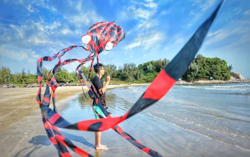 Miniatura 5 de Cometa grande, pulpo, sin esqueleto, cometas de parapista suave para niños y adultos, playa, parque, jardín, patio de juegos, diversión en Rojo