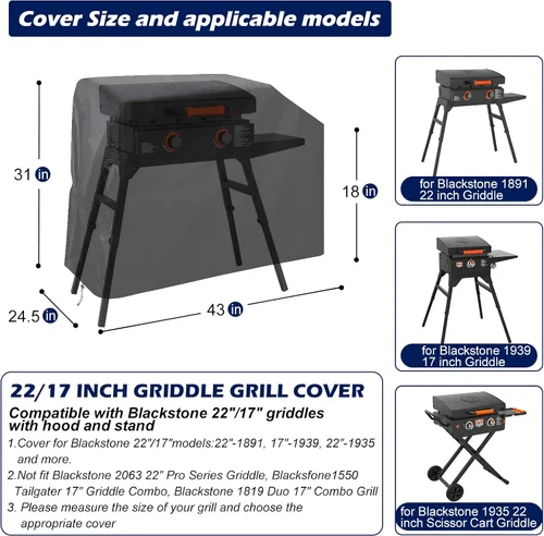 Miniatura 2 de Cubierta para parrilla y ahumador para Blackstone de 22 pulgadas y 17 pulgadas con capucha y soporte, cubierta de parrilla impermeable, tela Oxford