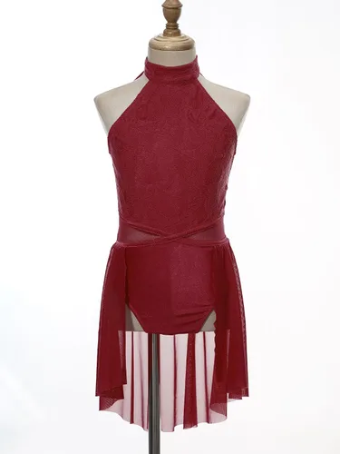 Miniatura 9 de Vestido de ballet lírico para niñas y niñas, sin mangas, encaje floral, leotardo contemporáneo, moderno disfraz de baile