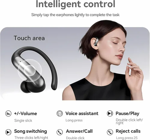 Miniatura 4 de Auriculares inalámbricos de oreja abierta Bluetooth 6.0, color negro Sport Earbuds, 5hrs Playback with Charging Case, Over-Ear Hook In-Ear