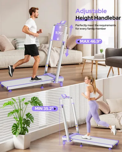 Miniatura 4 de Walking Pad Treadmill with 12% Incline & Adjustable Height, 4 in 1 Walking Pad with Handle Bar, 3.5HP Foldable Under Desk Treadmill, Portable