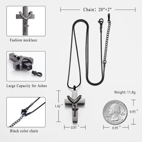 Miniatura 2 de Dije de urna para cenizas de cremación, diseño de cruz de acero inoxidable