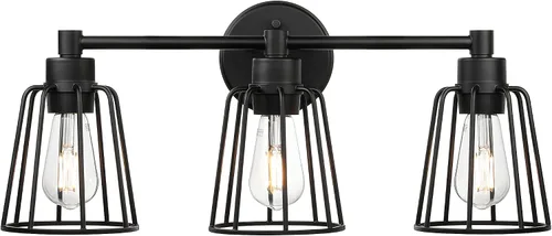 Miniatura 2 de XiNBEi Lighting XB-W1287-3-MB - Lámpara de baño de 3 luces, apliques industriales de jaula de metal para pared, acabado negro mate