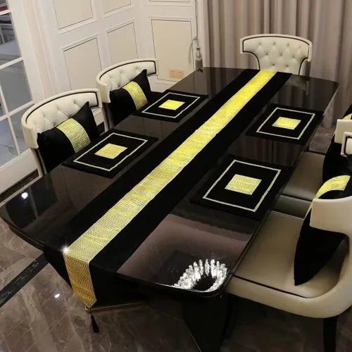 Miniatura 4 de Juego de 2 manteles individuales de Navidad, manteles individuales para mesa de comedor, lentejuelas doradas, diamantes de imitación, color negro