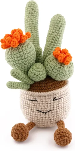 Miniatura 8 de Plantas de cactus de ganchillo a mano, plantas suculentas simuladas en macetas con flores tejidas de lana para el día del padre, día de la madre
