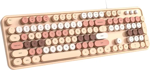 Miniatura 9 de MOFII Teclado con cable, teclado retro de tamaño completo, llave redonda, USB con cable Plug and Play, para laptop, PC, escritorio, ventanas