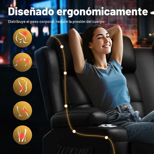 Miniatura 6 de Sofá reclinable de dos plazas, asientos de cine en casa, sofá reclinable con USB, consola central, sillón reclinable de pared para caravana