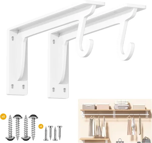 Miniatura 12 de Soportes para barra de armario, soporte resistente de 400 libras, soportes de estante de armario con soporte para barra para armario, baño y cocina