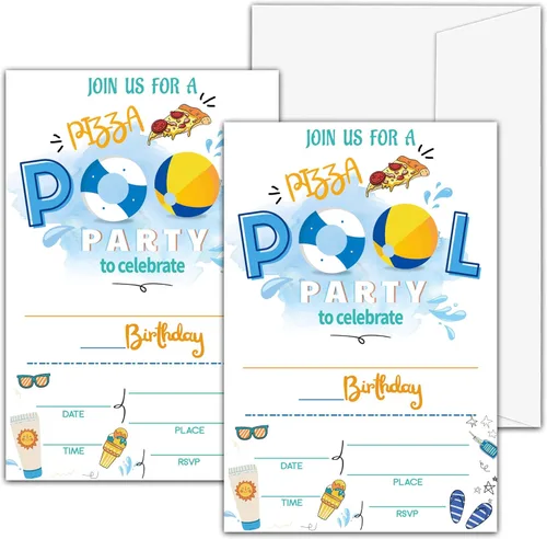 Miniatura 5 de Invitaciones de cumpleaños para fiesta en la piscina, invitaciones de fiesta de cumpleaños, tarjetas de invitación de relleno de fiesta de taco a