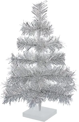 Miniatura 5 de Árbol de Navidad de mesa pequeño de 18 pulgadas, ramas de plumas de oropel artificial clásico para interiores y exteriores, soporte de base de Plata