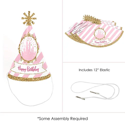 Miniatura 4 de Big Dot of Happiness Corona de princesita – Cono rosa y dorado princesa feliz cumpleaños sombreros para niños y adultos – Juego de 8