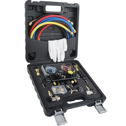 Lichamp Set de Medidores de Colector HVAC R410A AC R134A, Freón R22 R32 410A 134A Medidor de Colector Diagnóstico de 4 Vías con Kit de Manguera Kit