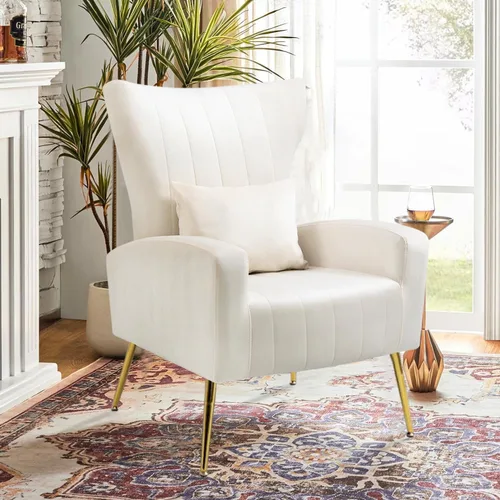 Miniatura 40 de Sillas decorativas de terciopelo con respaldo de ala y almohada lumbar, sillón moderno para sala de estar, dormitorio, silla auxiliar de recepción