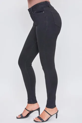 Miniatura 3 de YMI Jeans ajustados básicos de 1 botón para mujer, hechos con fibras recicladas