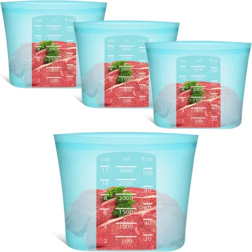 Miniatura 30 de Bolsas de Alimentos Reutilizables, Paquete de 12 Bolsas de Almacenamiento de Alimentos 100% Silicona que se Mantienen de Pie con Cierre Hermético