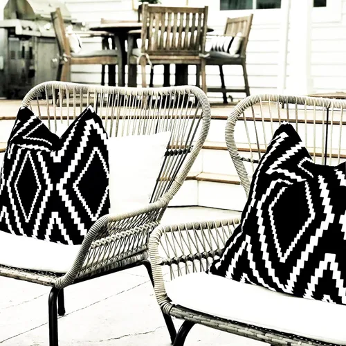 Miniatura 9 de Juego de 2 fundas de almohada para exteriores, impermeables, geométricas bohemias en blanco y negro para muebles de patio, fundas de almohada