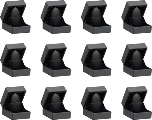 Miniatura 10 de Allure - Caja de anillo delgada con luz LED, elegante caja cuadrada de anillo de diamante plano, pequeña, con interior de terciopelo negro, caja