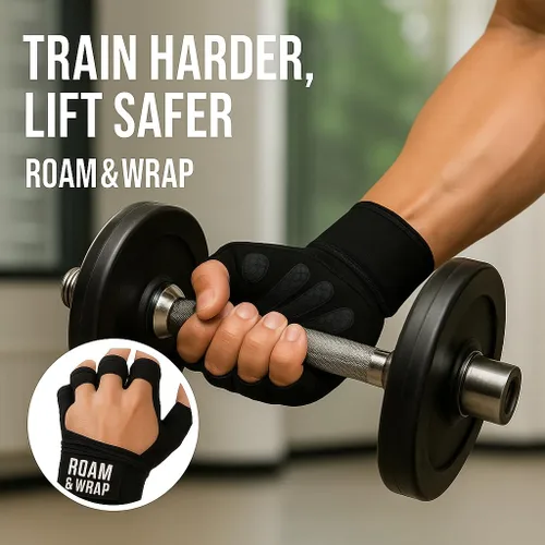 Miniatura 3 de Roam & Wrap Guantes de levantamiento de pesas con muñequeras – Guantes de gimnasio extra acolchados y ventilados para hombres y mujeres – Ideal