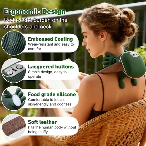 Miniatura 5 de Masajeador de cuello con calor y compresión, masajeador de tejido profundo Shiatsu 4D portátil para cuello, hombros, alivio del dolor de espalda