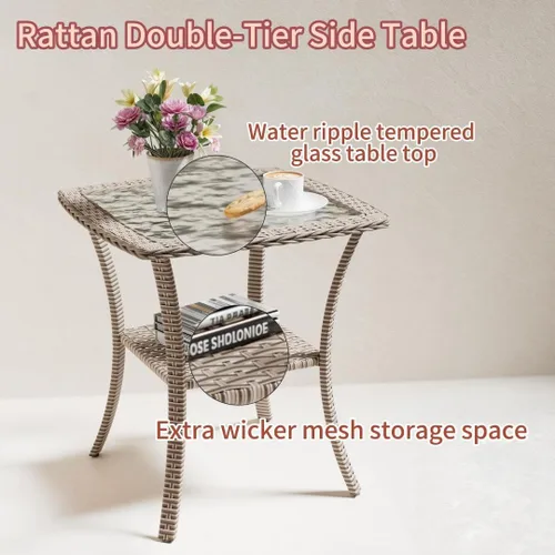Miniatura 6 de Juego de muebles de patio de 3 piezas, sillas mecedoras giratorias para exteriores con mesa auxiliar de ratán, juegos de mimbre para patio