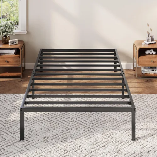 Allewie Base de cama individual, camas de plataforma de metal de 12 pulgadas con espacio de almacenamiento, no requiere somier y fácil montaje, Negro