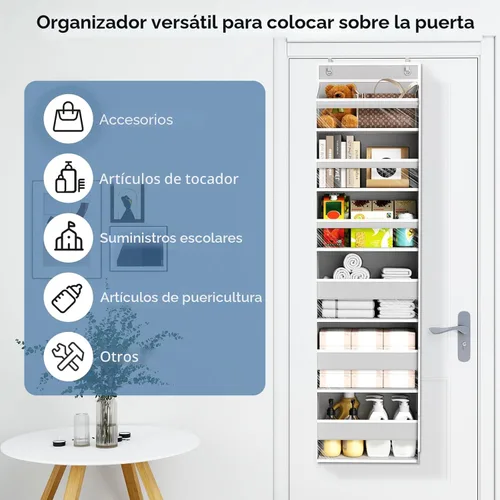 Miniatura 9 de Mefirt Organizador Sobre La Puerta, Organizador de Puerta con 6 Estantes y 6 Bolsillos de Gran Capacidad, Estantes Colgantes de Almacenamiento Sobre