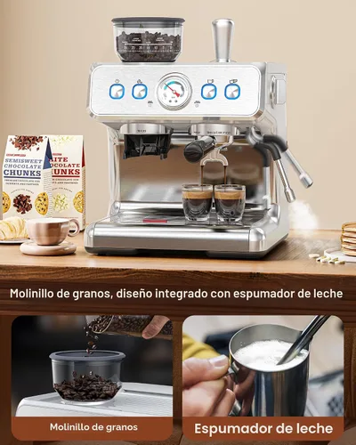 Miniatura 5 de COWSAR Máquina de café expreso de 20 barras con molinillo y espumador de leche, máquinas de café Expresso de 2.283 in, cafetera comercial de acero