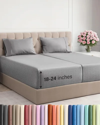 Miniatura 121 de Sábanas King divididas con bolsillos extra profundos, sábanas transpirables y refrescantes de 5 piezas, sábanas de lujo para hotel, suaves, sin 22