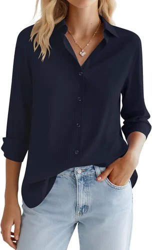 Miniatura 16 de LOMON Camisa de Botones para Mujer Tops de Primavera Verano Manga Larga Negocios Elegante Casual Blusas con Cuello Conjuntos de Trabajo Ropa