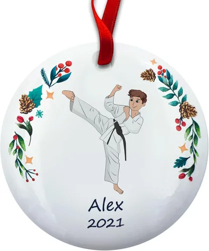 Miniatura 8 de Adorno personalizado de árbol de Navidad de chica morena de karate, adorno de judo