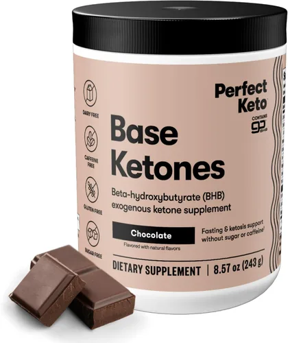 Perfect Keto Cetonas exógenas en polvo, sales BHB para cetosis y apoyo en ayuno, electrolitos para hidratación, energía sin cafeína, chocolate, 8.57