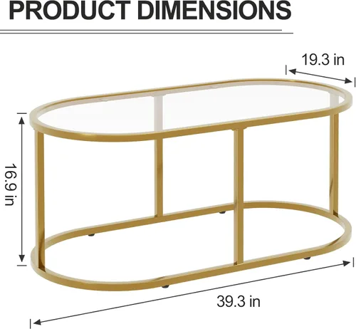 Miniatura 2 de Mesa de centro de cristal dorado Mesas de centro para sala de estar, Mesa ovalada Mesa central con marco de metal resistente, Mesas decorativas