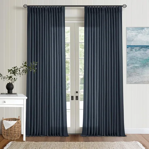 Miniatura 157 de Cortinas de lino natural con pliegues fruncidos de 120 pulgadas de largo para sala de estar, cortinas plisadas con ganchos y lengüeta trasera