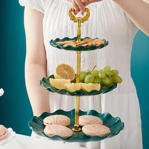 Miniatura 3 de Bandeja de plástico para platos de frutas de 3 capas, soporte para cupcakes, postres, para bodas, fiestas de té, cumpleaños, graduación, ducha